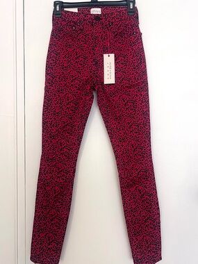 Alice + Olivia Red with Black Leopard Print Skinny Jeans size 24 NWT